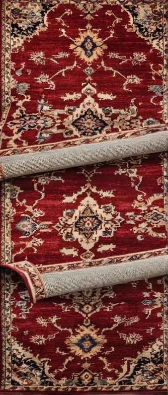 Rolled patterned rug showing its construction