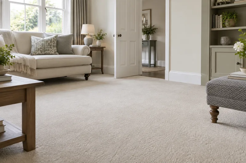 Light fitted carpet in a furnished living room
