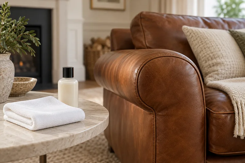 Soft cloth and care bottle beside leather seating