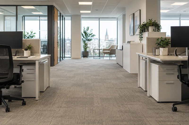 Carpeted office circulation space